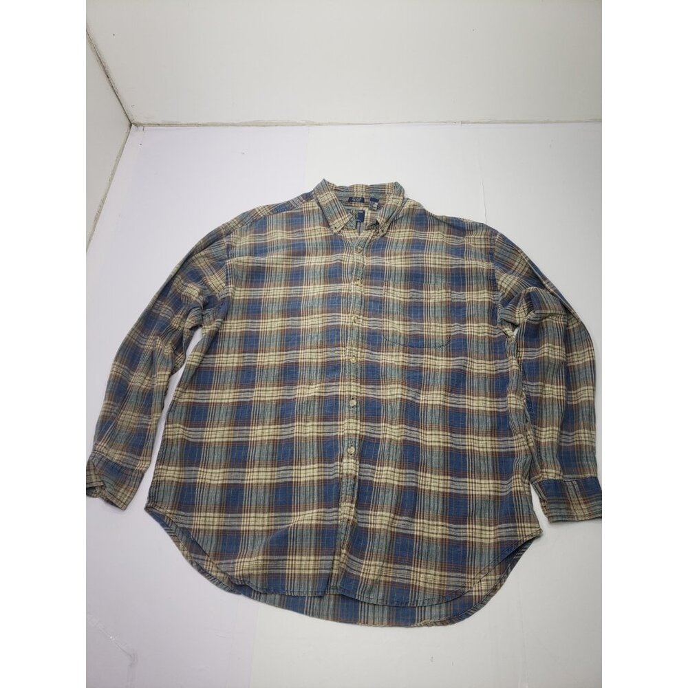 Salmon River Flannel Work Shirt Long Sleeve Plaid Men's Size XL